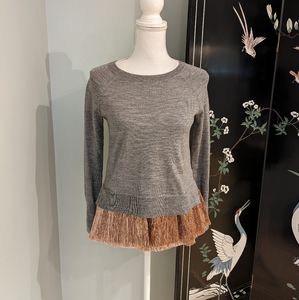 J.Crew Ws XS Gray Merino Wool Crewneck Sweater Layered Rose Gold Tinsel Trim 148
